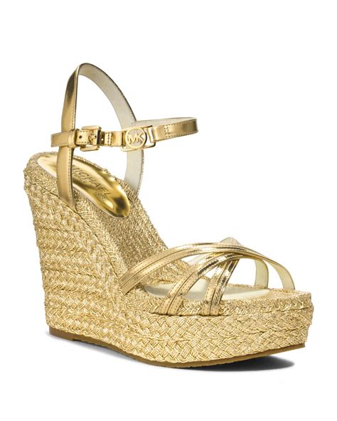 michael kors gold metallic shoes|michael kors gold wedge sandals.